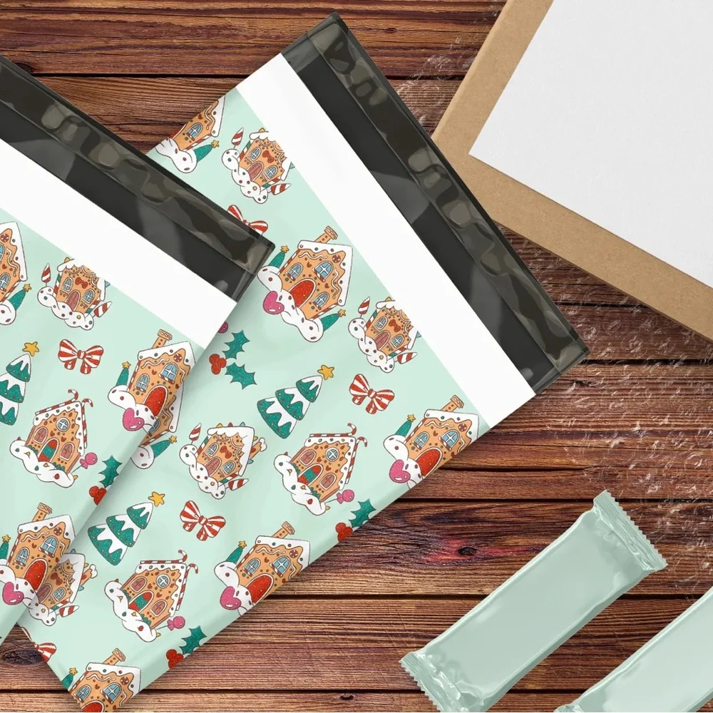 Christmas Gingerbread Houses Poly Mailers 10x13 Pack of 25